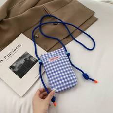 Canvas Plaid Phone Bag Small Vertical Style Crossbody Bag Fashionable & Versatile Phone Bag For Women Wallet Purse Wallet - Blue