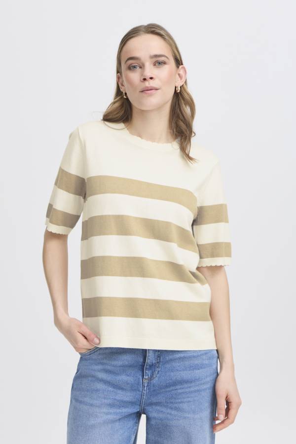 Fransa Frcontrast PU 2 Dam Kortärmade T-shirts Stl. S  - Whisp White W. Travetine Strip (S)
