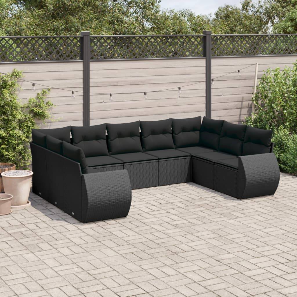 Sofasæt Til Haven 9 Dele Med Hynder Polyrattan - Sort / Uden bord