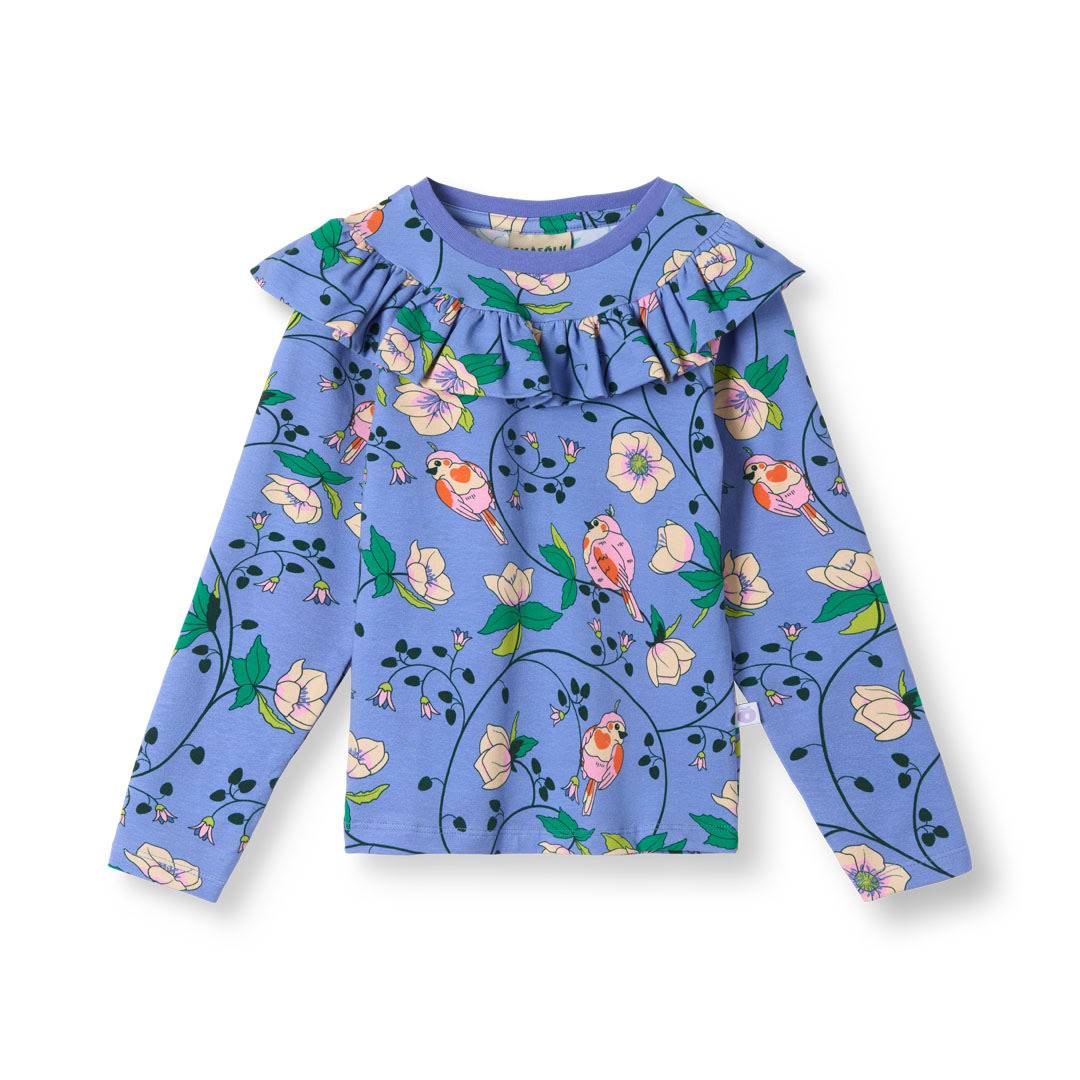 Pinova langærmet bluse med fugle og blomster - Purple delight / 4-5