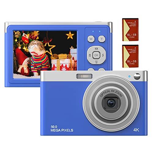 Kompakta digitalkameror, Andoer 4K 50MP digitalkamera, 2,88 tum uppladdningsbar 16X automatisk zoom kamera, Vlogkamera för nybörjare, barn, vuxen, blå