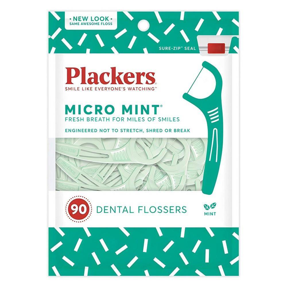 Plackers, Micro Mint för molarer, tandtråd, mint, 90 stycken