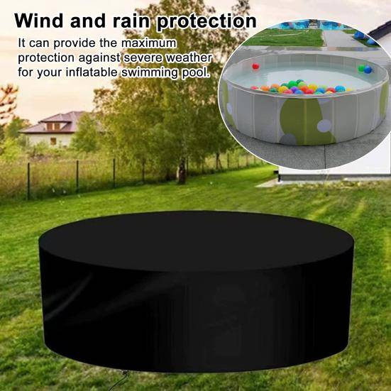 Vikbart Poolskydd Runt Poolskydd med Dragsko Vattentätt Dammtätt Poolskydd för Ovanmarkspooler svart