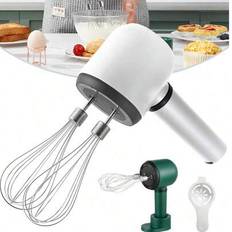 Sladdlös handmixer, Twin Stick Stor motor Elektrisk äggvisp USB Uppladdningsbar handhållen elvisp med 3-hastighets självkontroll, 304 rostfri stålvisp - Multifärgad (grön,Vit)