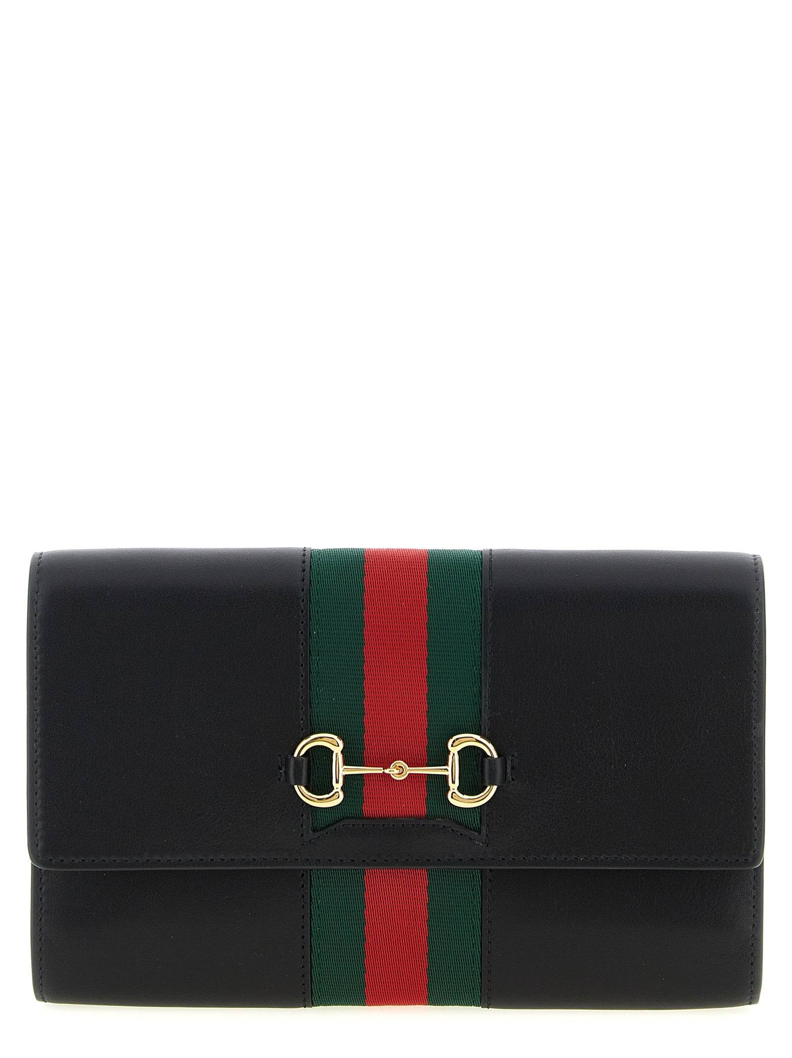 Gucci Svart Kalvskinn Horsebit Web Plånbok på Kedja