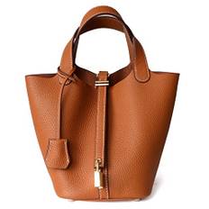 Läder tygväska Bucket Bag Damer Stor kapacitet Väska Shopping Grönsakskorg Läder Tygväska, Brun, 14 * 18 * 19cm