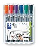 Staedtler Flipchart-Marker Lumocolor, Rundspitze ca. 2 mm Linienbreite, Set mit 6 Farben, ideal für Flipchart-Blöcke, farbintensiv, geruchsarm, hohe Qualität Made in Germany, 356 WP6
