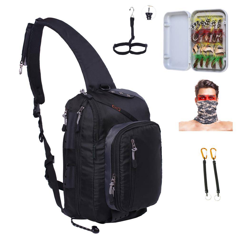 Kylebooker Sling Fly Fishing Bag Combo Full Kit, Sling Pack, Flugor, Safty Rope, Fishing Scarf, Waders Hanger