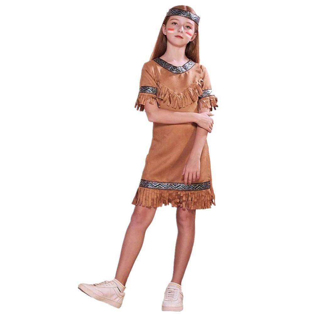 Flickor Indiankostym Indian Maskeradklänning Halloweenfest Cosplay Outfit cm