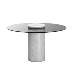 Karakter - Castore dining table Ø130, Bianco Carrara / smoked glass - Matbord - Angelo Mangiarotti - Vit - Glas/Naturmaterial/Textilmaterial/Sten
