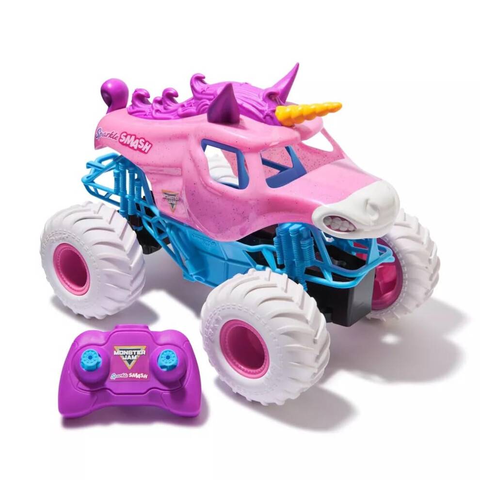 Monster Jam Sparkle Smash Radiostyrd Lastbil, 1:15 Skala, Officiell RC Monstertruck med Enhörningsdesign