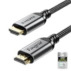 Fasgear HDMI 2.1-kabel, 10 fot 8K HDMI-kabel, 48 Gbit/s HDMI-kabel, flätad nylon, 8K@60Hz 4K@120Hz HDCP 2.3, stöd för eARC HDR10 3D Dolby, kompatibel med Samsung TV/Blu-ray/X-Box svart