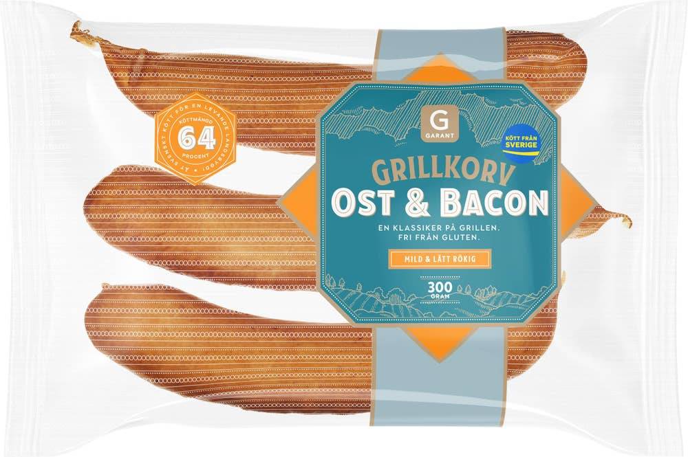 Grillkorv Ost & Bacon Kötthalt 64% 3-p