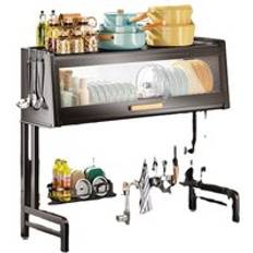 Over Sink Retractable Dish Drying Rack Dust-Proof Bowl And Plate Organizer Holder With Door Kitchen Cabinet Storage Rack