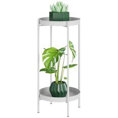 Växtställ Inomhus Utomhus - 2 Nivåer Metallkrukhållare Högväxt Soffbord Arrangör Krukor Stativ Arrangör Rostfri Display Hylla För Hem Trädgård Uteplats Balkong, Vit