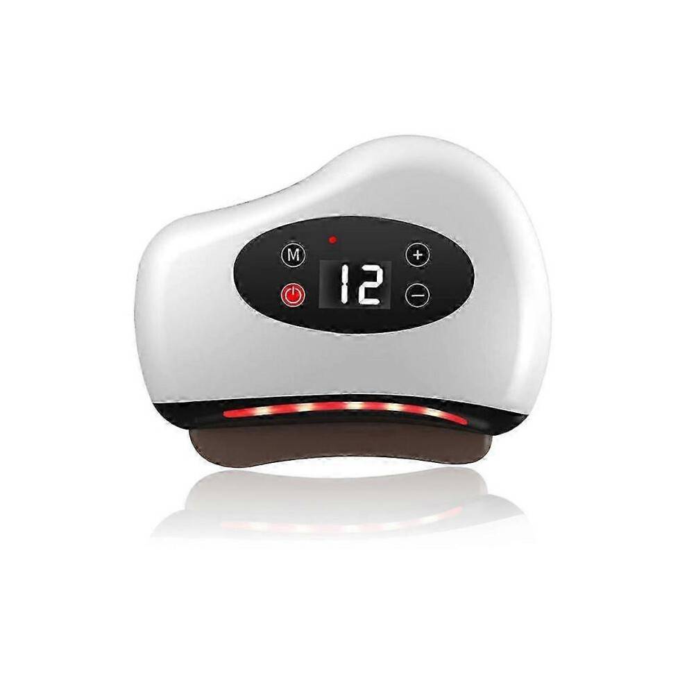 (12 Gears, White) Smart Electric Gua Sha Massager Hot Compress Eye Massager Stone Heating Vibration Scraping Neck Face Skin Lifting Wrinkles Removal