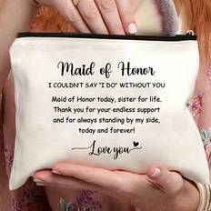 1 Pc Maid Of Honor Printed Fashion Toiletry Bag - Stylish, Lightweight Travel Cosmetic Organizer With Zipper, Machine Washable, Multi-Purpose Accessor - Beige - one-size,Pink,Black,Purple,Khaki,Rose Red