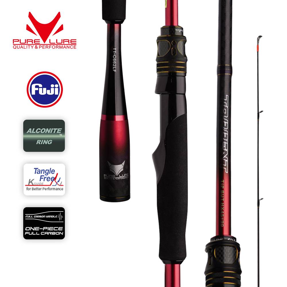 PURELURE Red TORRENT Fishing Rod 1.98m 2.06m 2.28m 2.28m2.43m L/M/MH Fuji Guide Ring Toray 30T+40T Carbon Cloth Bass Fishing Rod