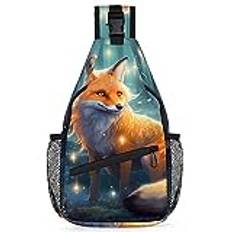 RIRIX Söt räv Firefly ryggsäck djur rävar crossbody väska mångsidig crossbody väska resa vandring bröstväska vardaglig dag väska, Som visat, 7.9*3.5*14.2 inches