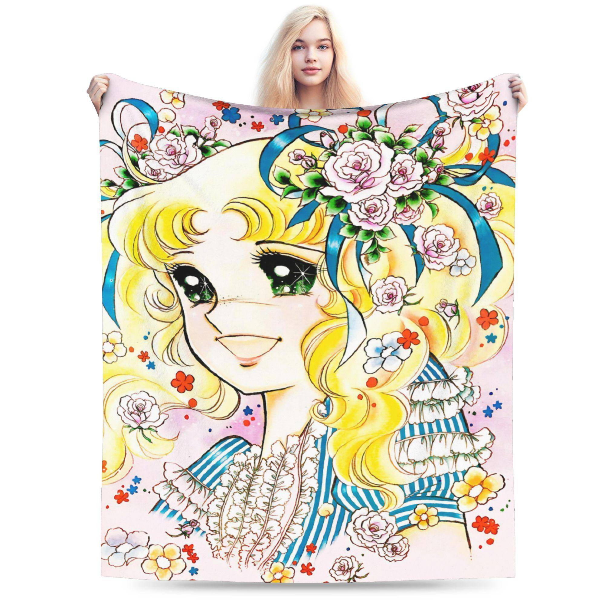 Candy Candy Manga Filt Fleece Tryckt Multifunktionell Ultralätt Pläd för Hem Kontor Sängöverkast