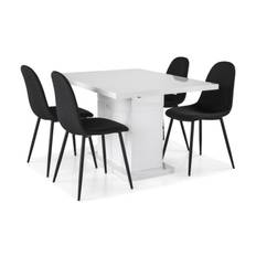 Concept 55 Ratliff Förlängningsbar Matgrupp 120 cm med 4 Nibe Stol - Vit/Svart Matgrupper Vit,Svart Trä