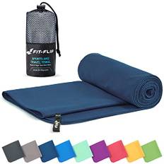 Fit-Flip microfiber handduk - kompakt, ultralätt och snabbtorkande microfiberduk – en perfekt resehandduk, sporthandduk och strandhanduk – handdukar för camping (80x160cm marinblå)