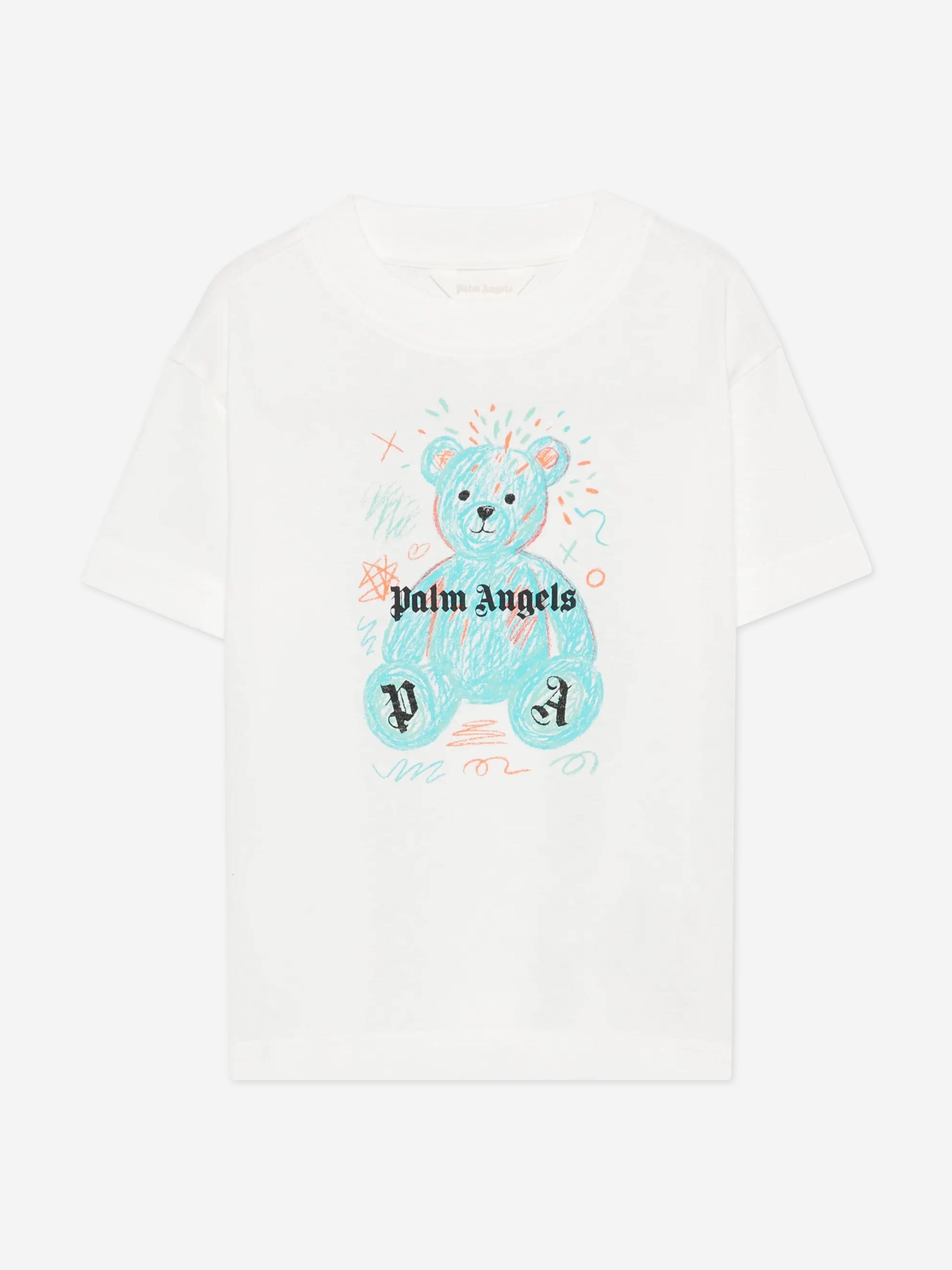 Palm Angels Kids Drawing Teddy Jersey T-Shirt in Ivory - Ivory / 8 Yrs (8 Yrs)