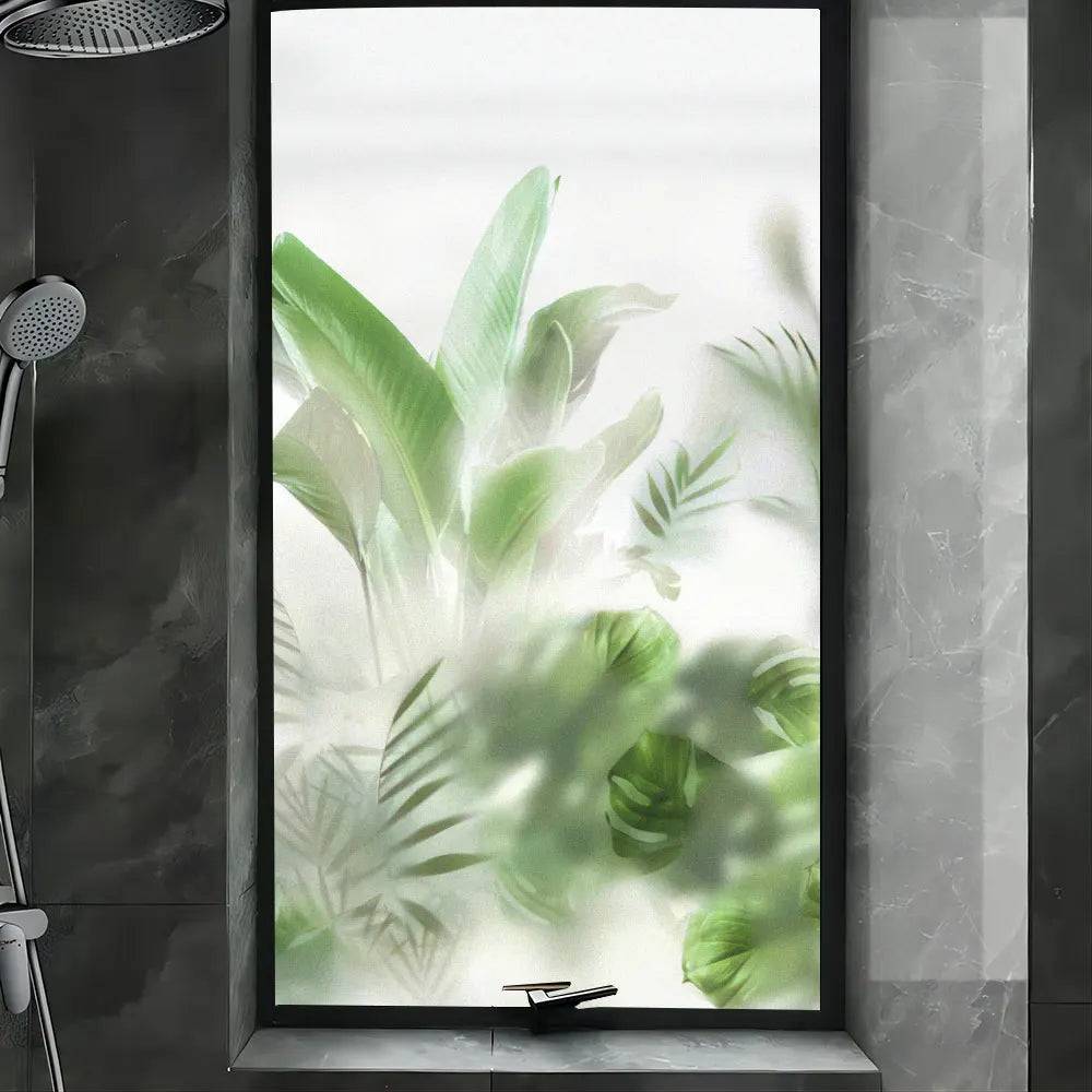 Fönsterfilm – Frostad design med tropiska blad - C / 40x60cm