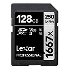 Lexar Professional 1667x SD Karte 128GB, Speicherkarte SDXC UHS-II, Bis zu 250 MB/s Lesen, Class 10, U3, V60, SD für Professionelle Fotografen, Videofilmer, Enthusiasten (LSD128CB1667)