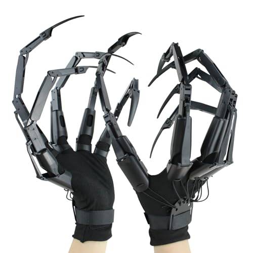 Tarotoo Halloween Gelenk-Fingerverlängerungen mit Schutzhandschuh, lange Finger mit Fingernägeln, Fingerkralle mit Handschuhen, gruselige und flexible Skelettkrallen Hände, Schwarz , Einheitsgröße