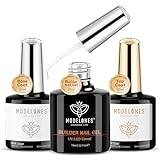 Modelones Builder Gel och Base Coat Top Coat Set - 3 x 10ml Gellack Kit för Nagel Extension, Polish, No Wipe Base och Top Coat, Design
