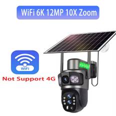 Solar Outdoor Surveillance Camera WiFi 6K Wireless 10X Zoom Three Lens 12MP 360 Cameras Auto Tracking CCTV IP Security Cam V380 12MP 10X Cam