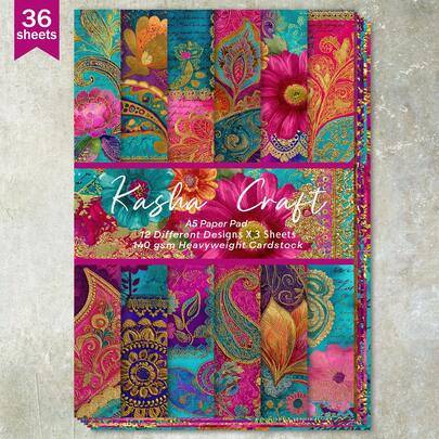 36 ark A5 (utsökt vintagebakgrund) tunt papper för scrapbooking, lämpligt för bullet journal, junk journal, gratulationskortsbakgrund, fotoalbum och h