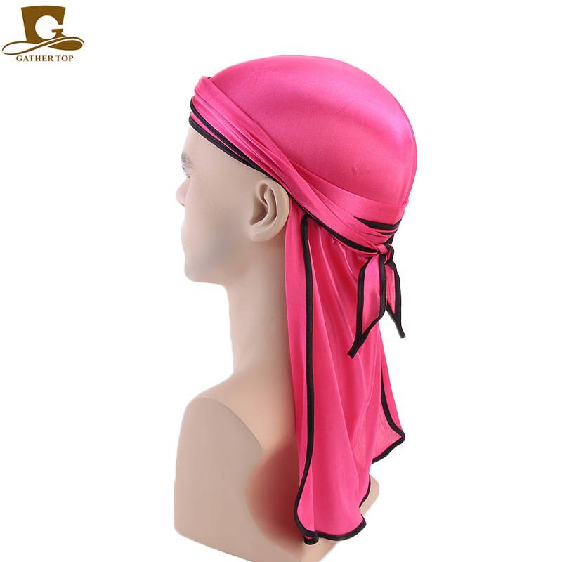 Andas silkeslen satinstickade bandanas för män hatt turban spets bandanas doo durag biker head wrap soft du rag håraccessoarer - Skrikrosa