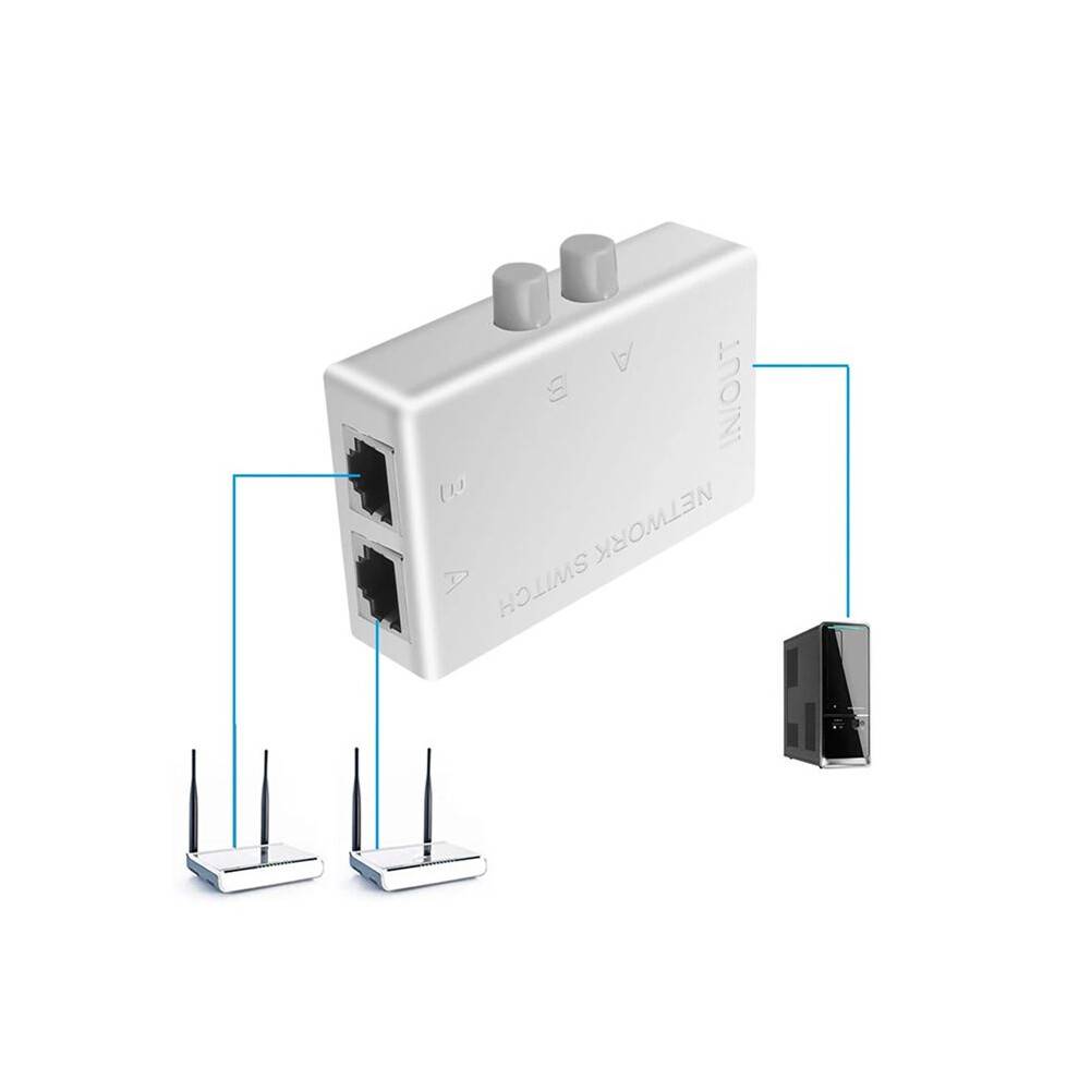 4X RJ45 Network 2 Port LAN Ethernet Network Box Switcher RJ45 Splitter Dual 2 Way Port Manual Sharing