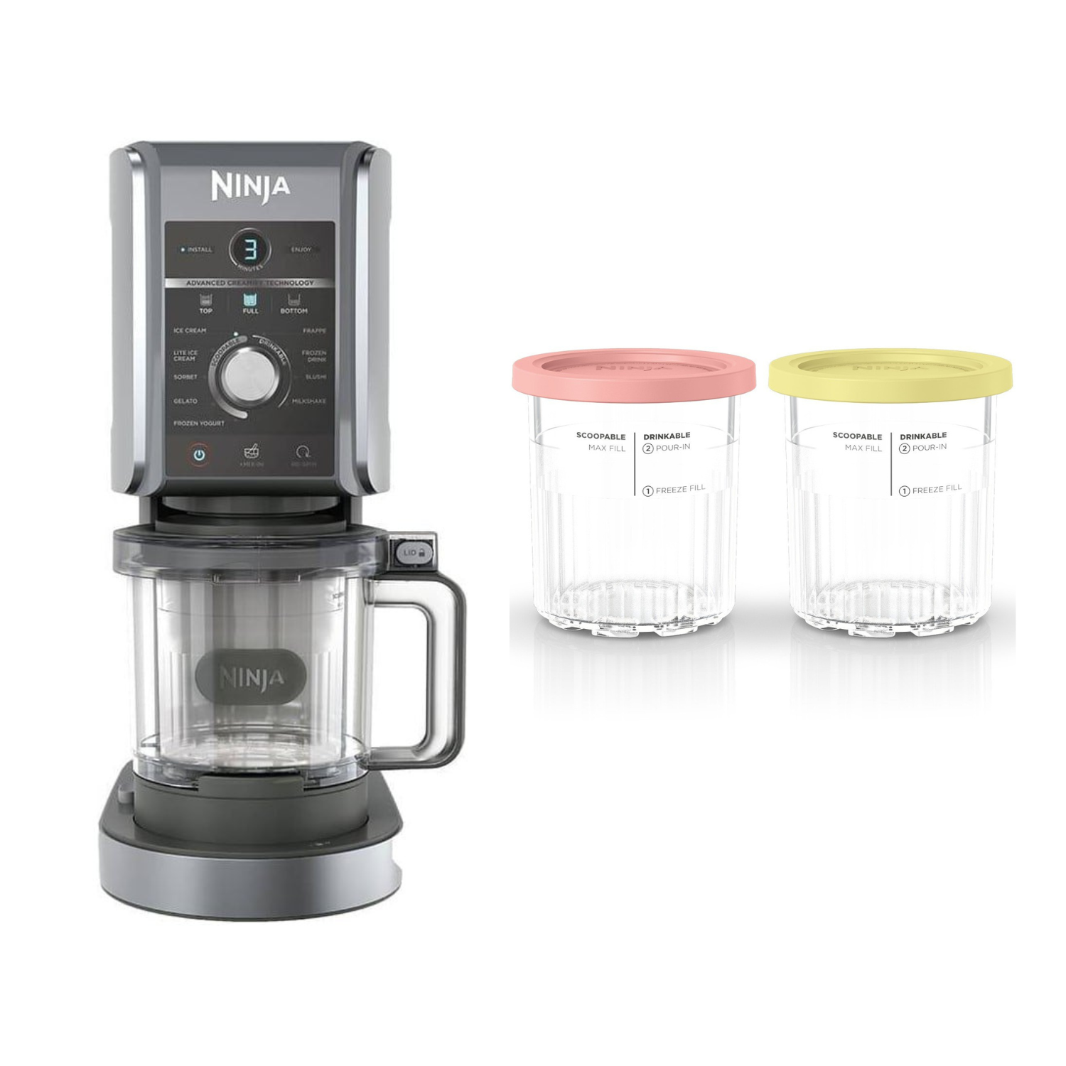 Ninja - Creami Deluxe 10-i-1 Glass- och Dessertmaskin + Creami Deluxe Tillbehörsburkar - Bundle