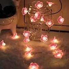 Auting LED-ljuskedja körsbärsblommor dekoration, 2 m ljusslinga blommor girlang med 20 LED-ljus batteri med timerfunktion, ljuskedja vår dekoration för inomhus, trädgård träd, terrassdekoration, 1