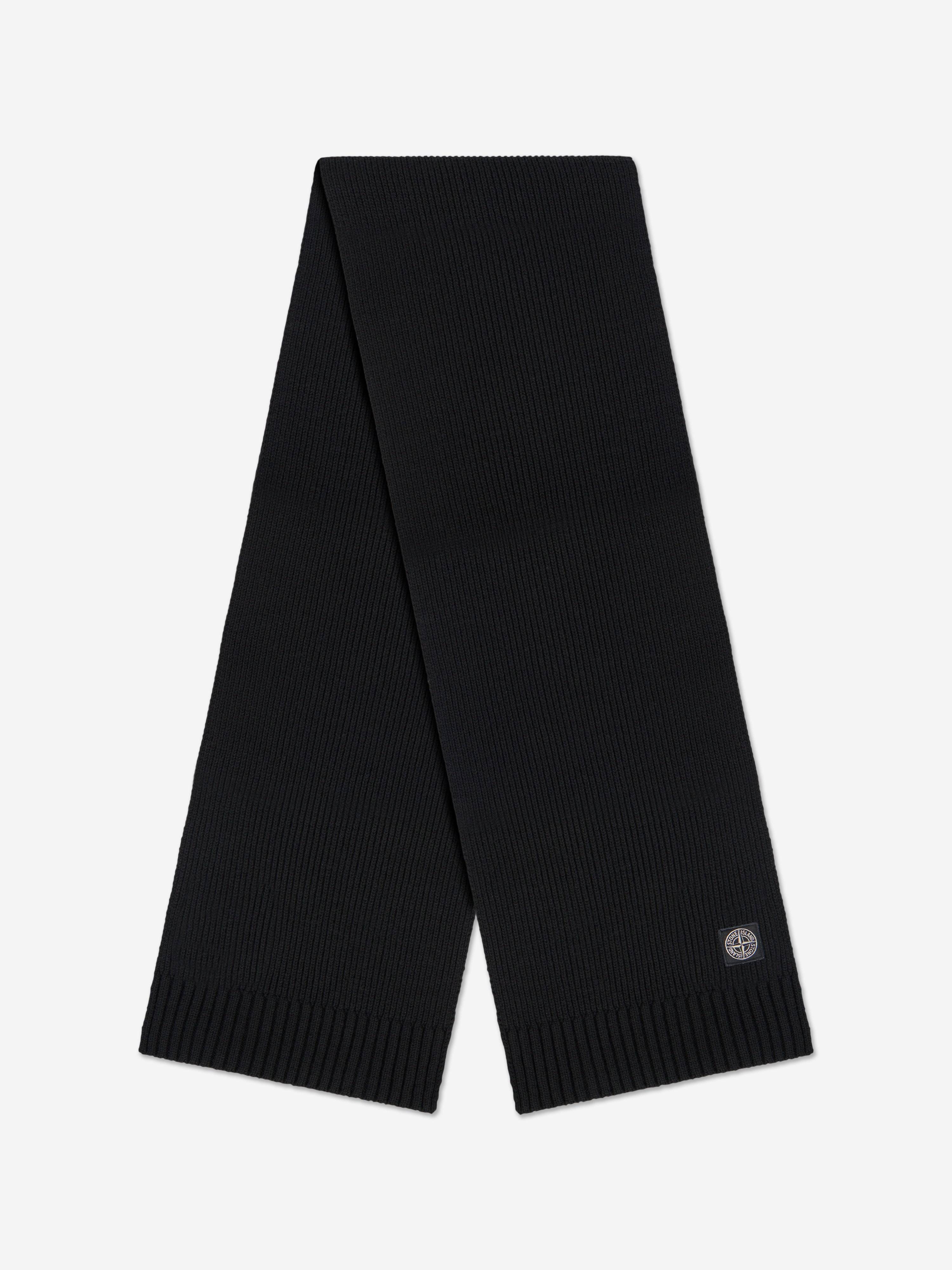 Stone Island Boys Wool Knitted Logo Scarf in Black - Black / 6 - 8 Yrs (6 - 8 Yrs)