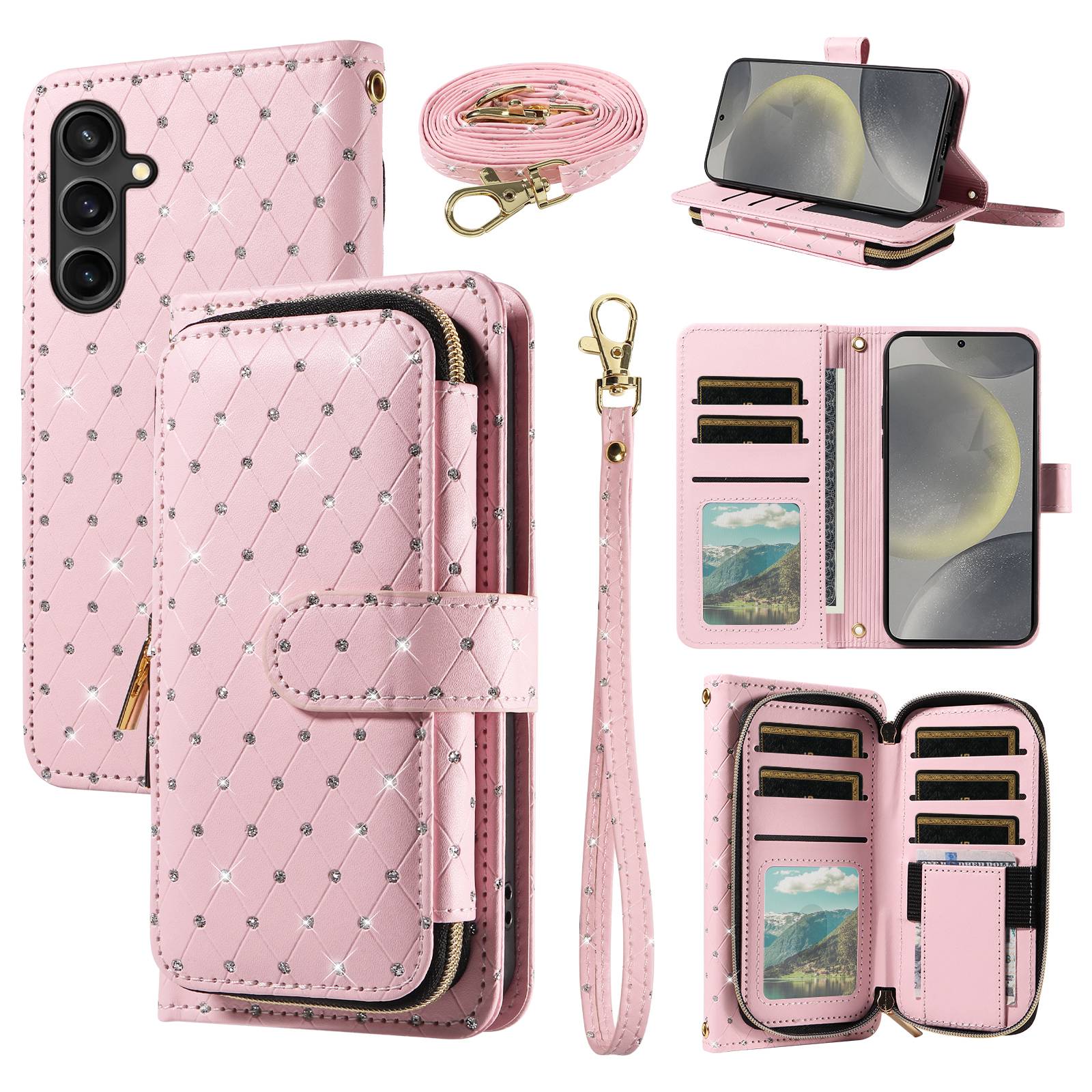 Flip Wallet Phone Case For Samsung Galaxy Z Fold 7 6 5 4 3 2 Fold7 Fold6 Fold5 Fold4 Kickstand Card Holder Strap Lanyard Cover