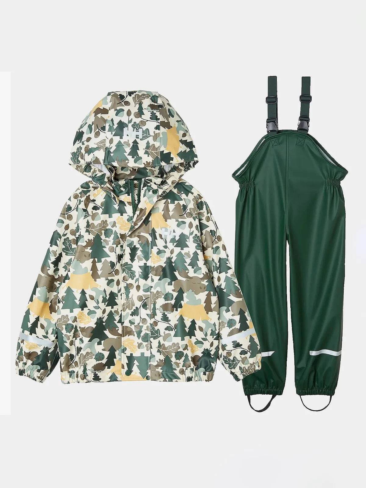 Helly Hansen Kids' Bergen PU AOP Regnsæt Børn - Jungle Green AOP - Jungle Green AOP / 98 cm / 3 år
