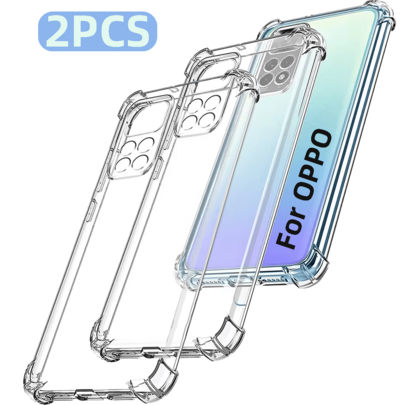 2 st fodral till OPPO, mjukt, genomskinligt TPU-fodral, tunt, silikonskyddande, stötsäkert, transparent skal för telefonen, kristallklart, vattentätt, (Multi-size)