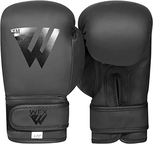 WFX Boxningshandskar för barn 2 4 170 ml träning MMA pojkar flickor boxningssäck kickboxning Muay Thai ungdom junior matt svarta handskar gåva (113 g, svart)