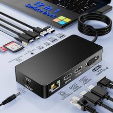 Microsoft Surface Dock 2,Surface Docking Station 12 in 1 Triple Display Microsoft Surface Dock mit 2 HDMI 4K +VGA für Surface Pro 11/10/9/8/X/7/6/5/4/3,Surface Laptop 7/6/5/go/4/3/2/1,Book Laptop3/2/1