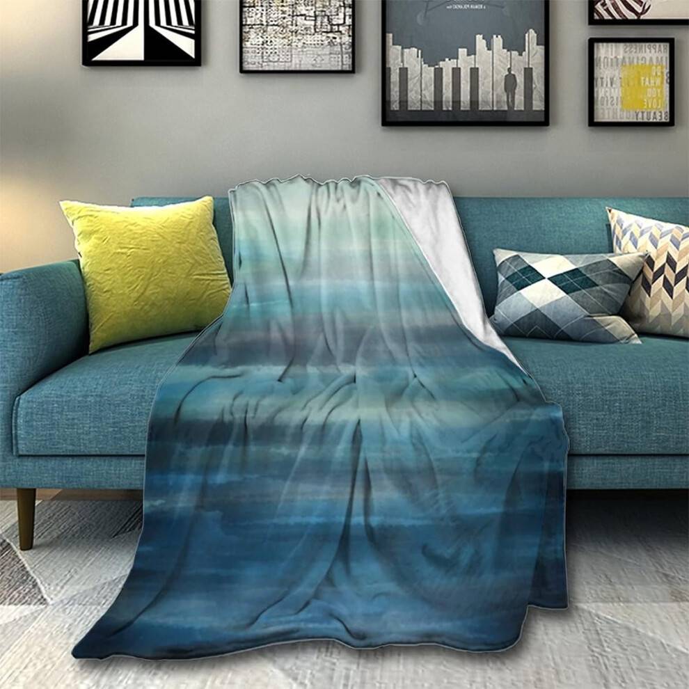 Flanellfilt i fleece, aqua teal, ombre, 225x150 cm