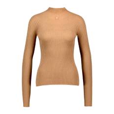 Courrèges, Stickade tröjor & koftor, Dam, L, Bomull, Lätt Ribbstickad Tröja med Mockneck - brown (L)