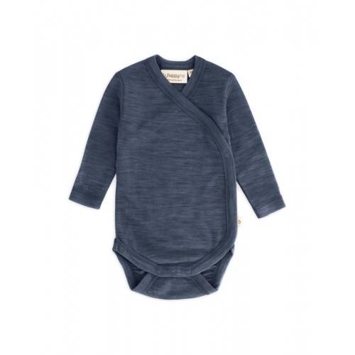 Body Med Lång Ärm Och Omlottstängning För Baby, I 100% Ekologisk Merinoull Navy Melange 62