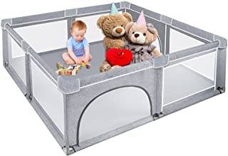 NAIZY baby lekhage XXL lekhage grå avstängningsgaller med halkfri bas och ventilerande nät för barn inomhus och utomhus (200 x 180 x 68 cm)