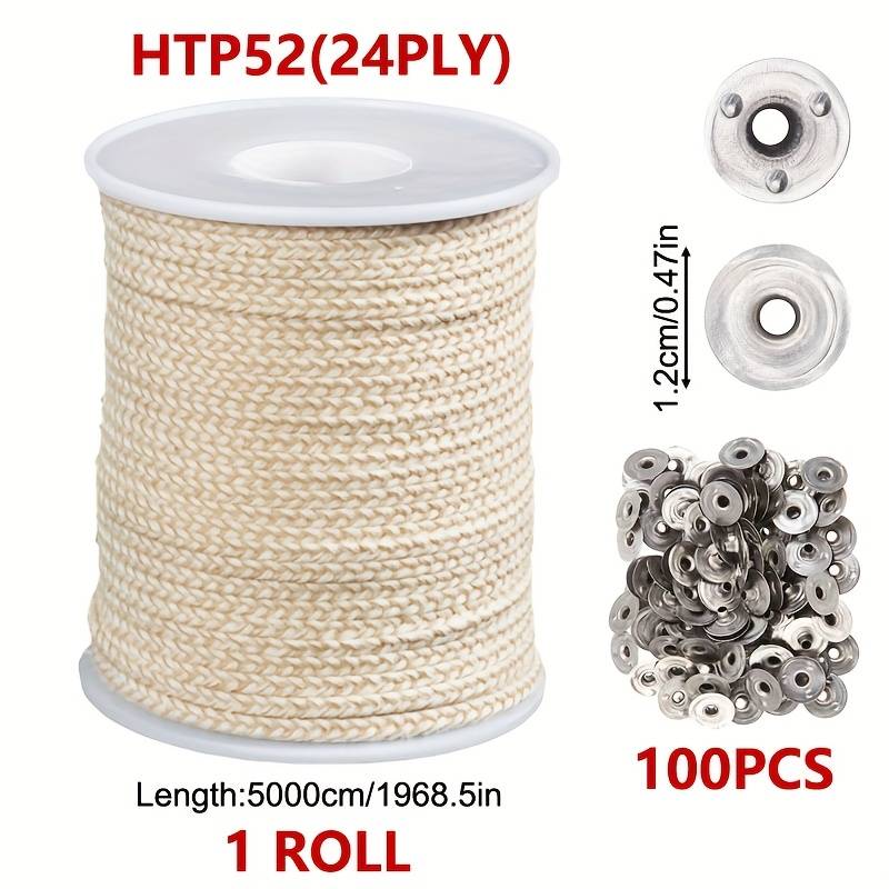 164 Feet Candle Wicks Roll, 21 Ply~45ply Braided Candle Wicks, Htp Candle Wick Core Spool And 100pcs Metal Candle Wick Tabs For Candle Craft Candle Making Kit, Tight Composite Weaving