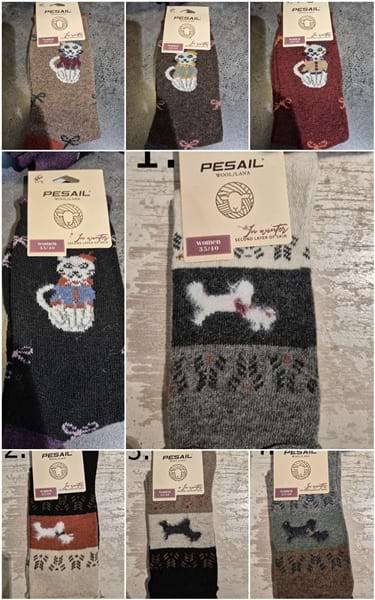 Pesail Wool/Lana damesokker med hund og kat