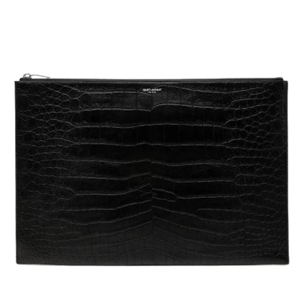 Yves Saint Laurent Vintage Pre-owned Embossed Leather Clutch - Vintage - Dame - Sort - ONE SIZE - Læder